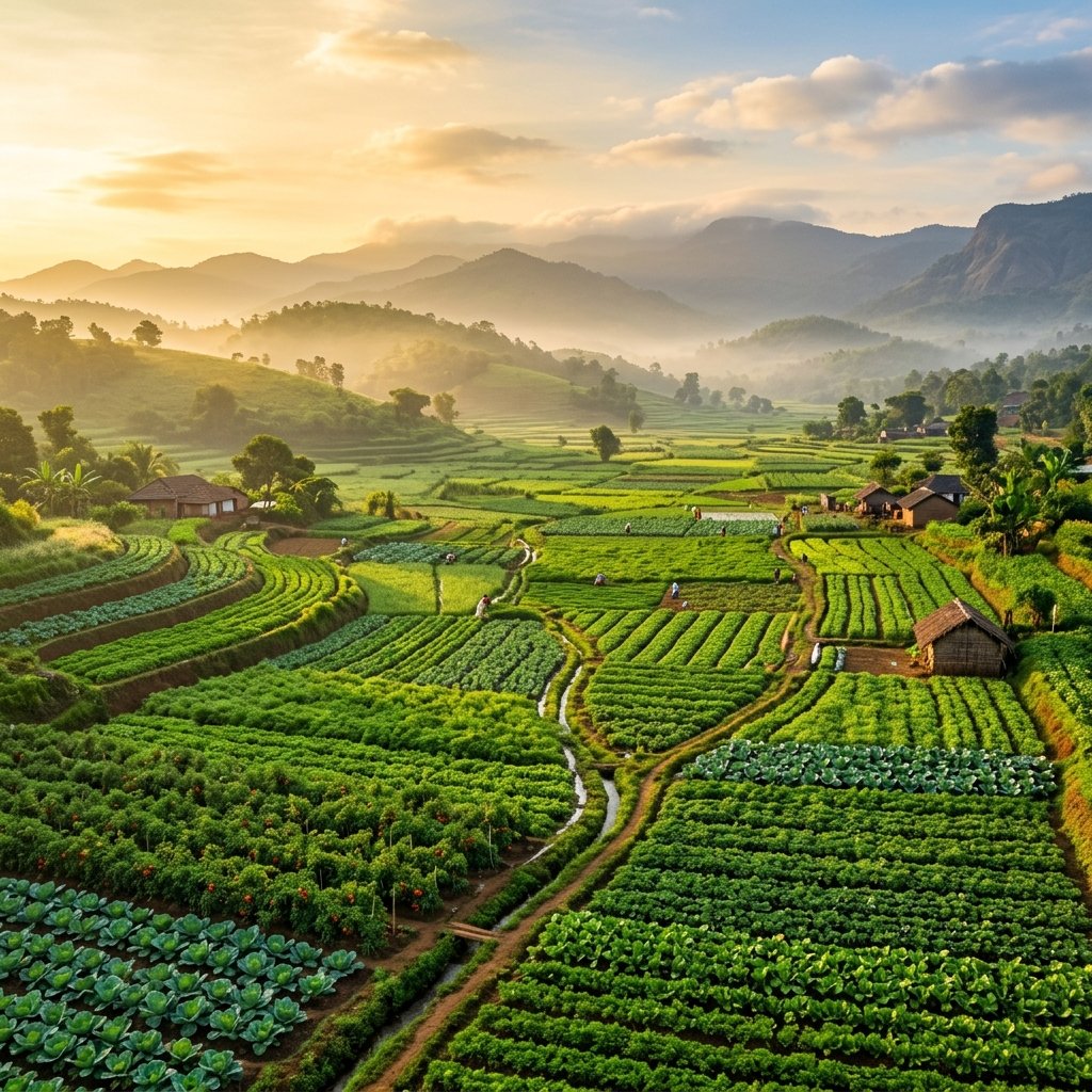 Indian Agricultural Fields at Sunrise