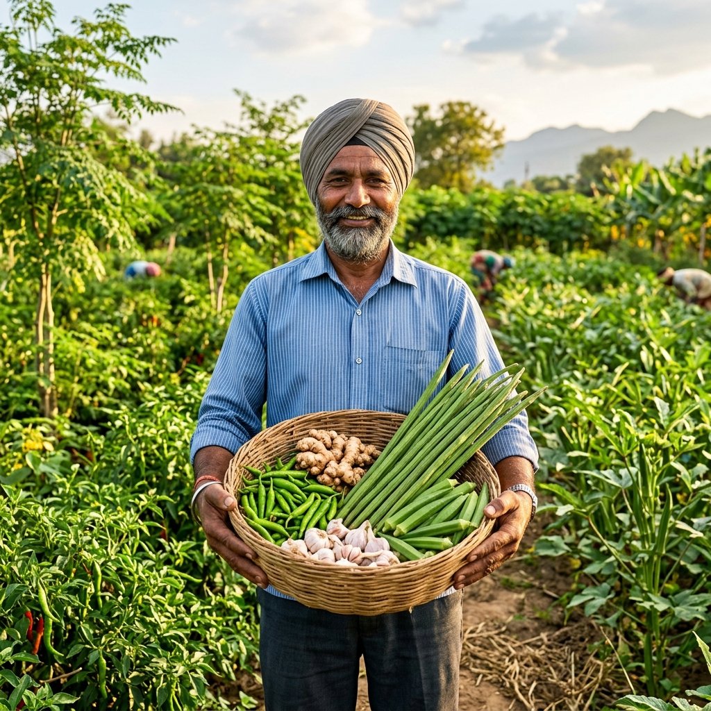Indian Farmer Fresh Vegetable Harvest